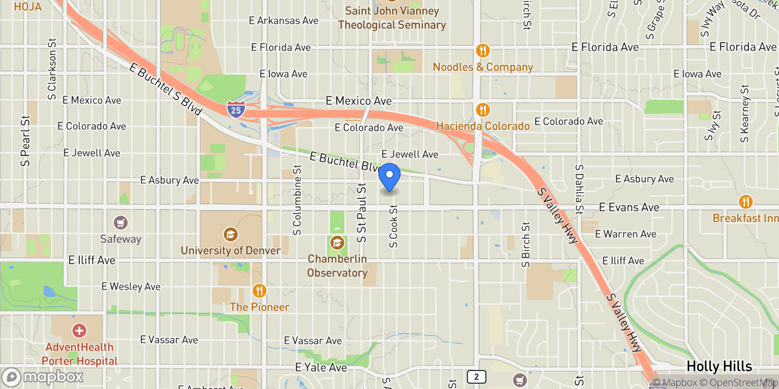 Map showing 2045 S Cook Street, Denver, Colorado, United States.