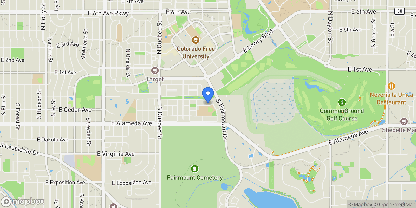 Map showing 8053 E Maple Avenue, Denver, Colorado, United States.