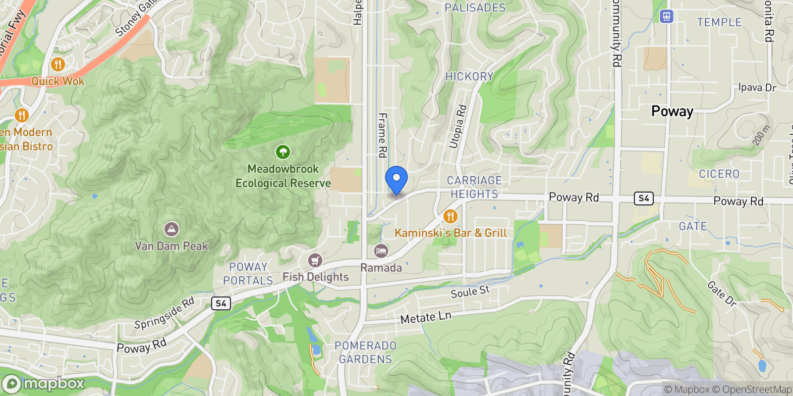 Map showing 12450 Robison Blvd, Poway, California, United States.
