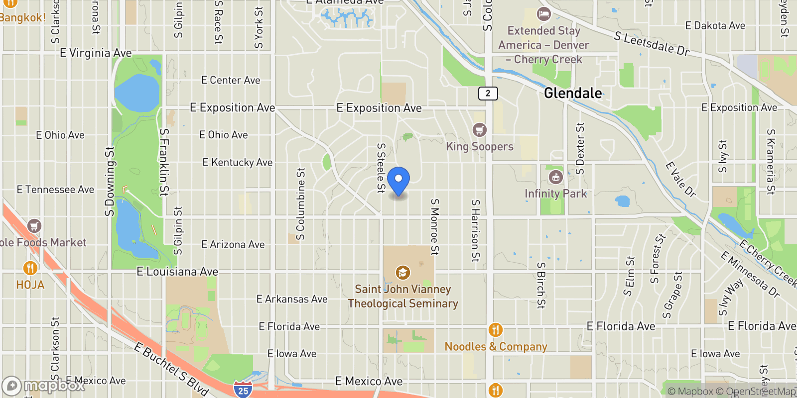 Map showing 1030 S Adams Street, Denver, Colorado, United States.