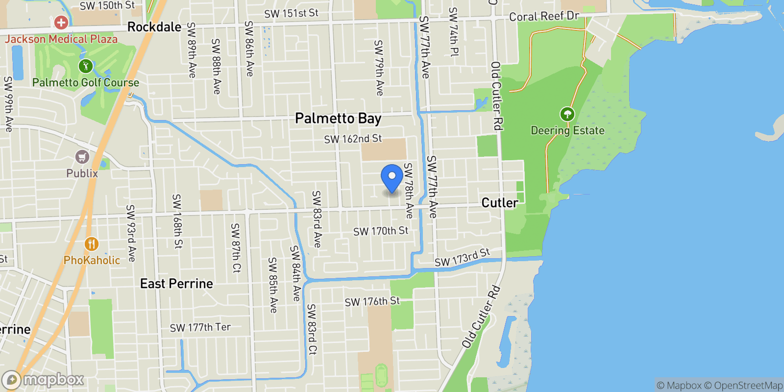 Map showing 16723 SW 78th Pl, Cutler Bay, Florida, United States.
