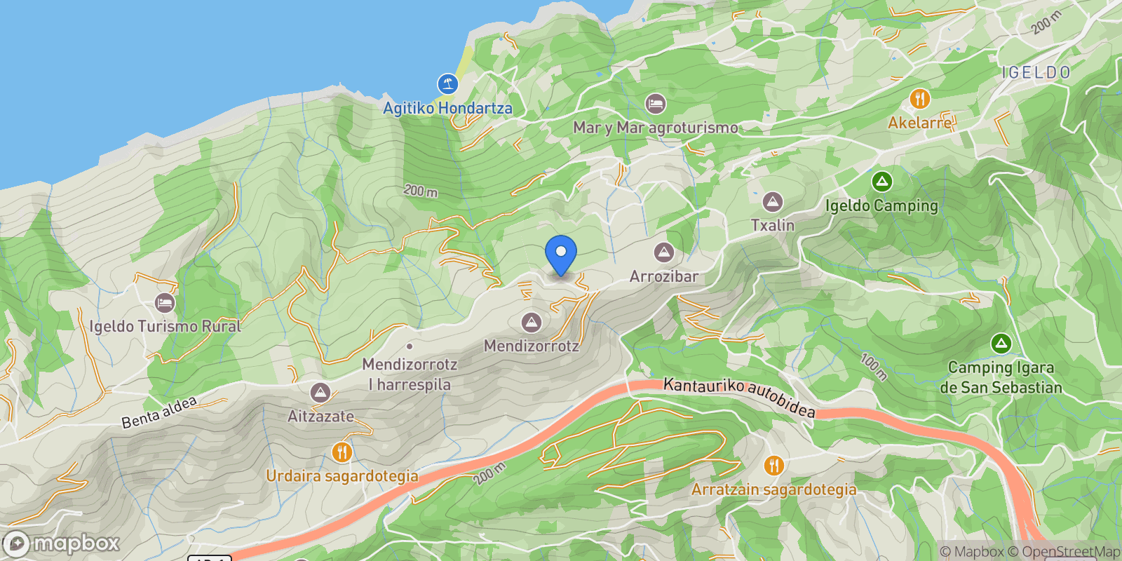 Map showing Padre Orkolaga Ibilbidea, Gipuzkoa, Spain, Mendebaldea, Donostia-San Sebastian, Spain.