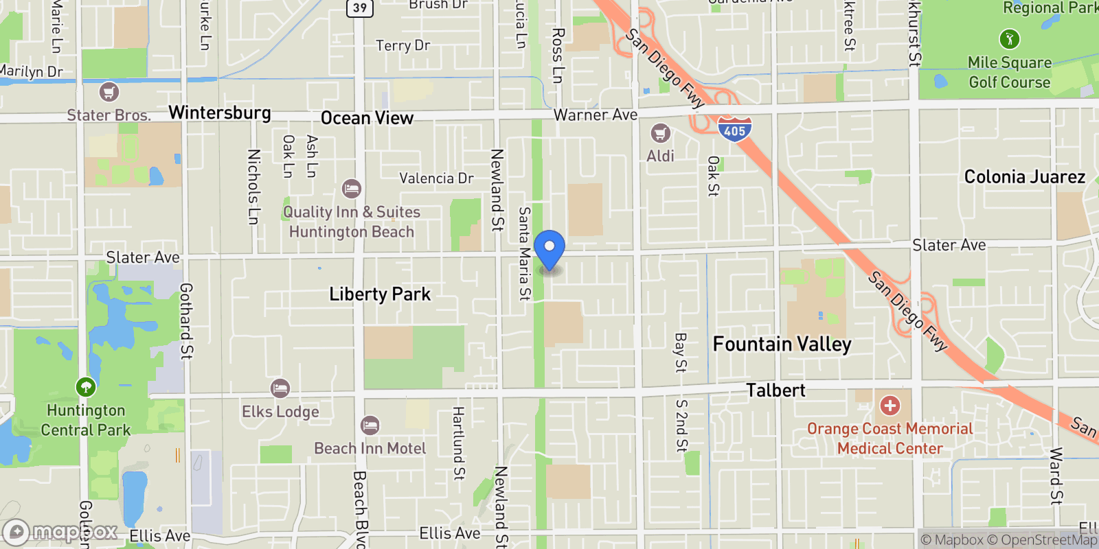 Map showing 17575 Santa Paula, Fountain Valley, California, United States.