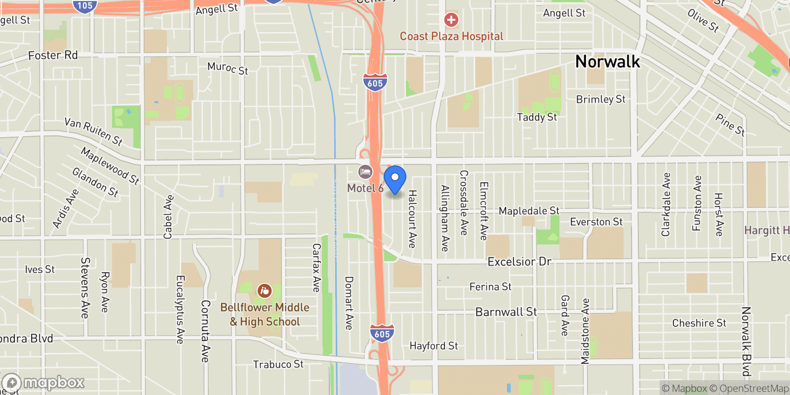 Map showing 14508 Dumont Avenue, Norwalk, California, United States.
