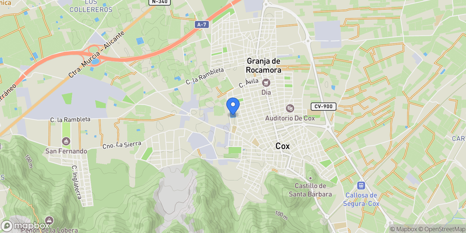 Map showing Avenida Vega Baja, 03350, Cox, Alicante, Cox, Cox, Valencian Community, Spain.