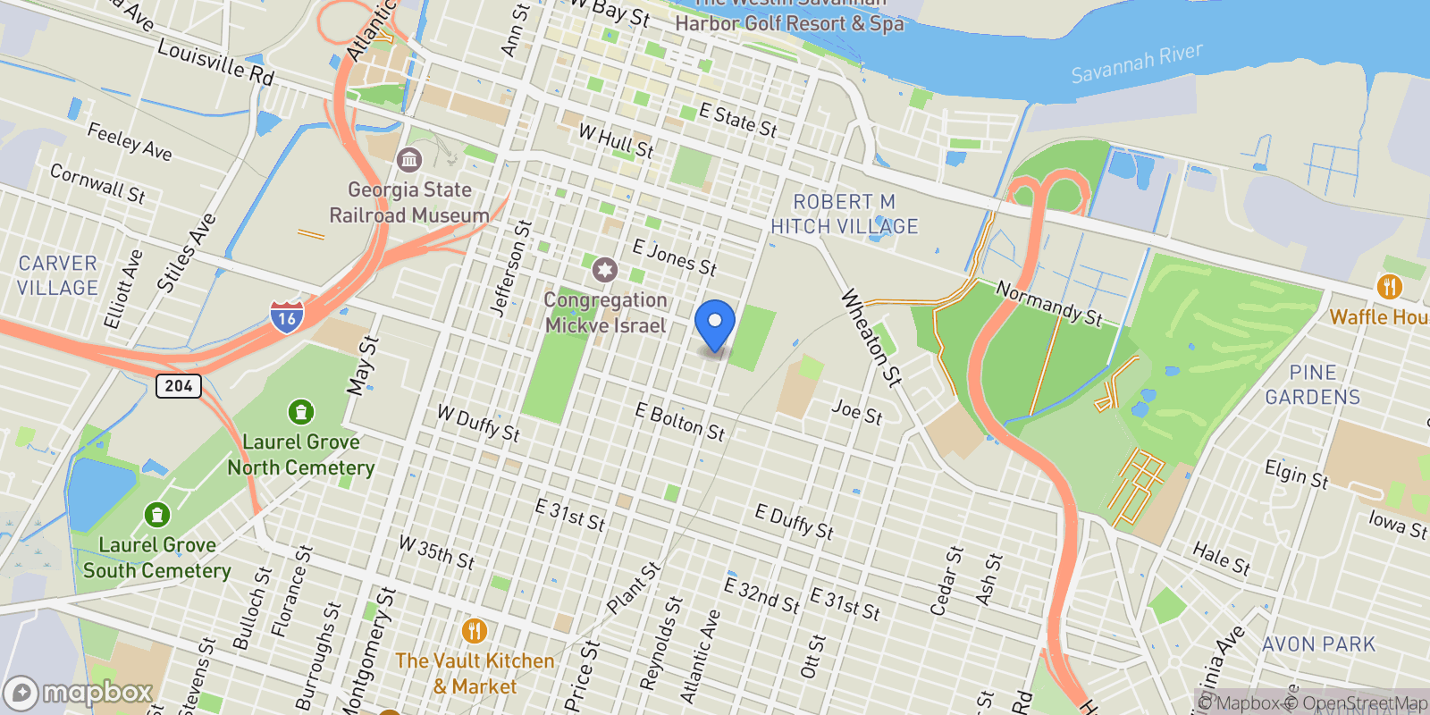 Map showing 546 548 E Huntingdon Street, Savannah, Georgia, United States.