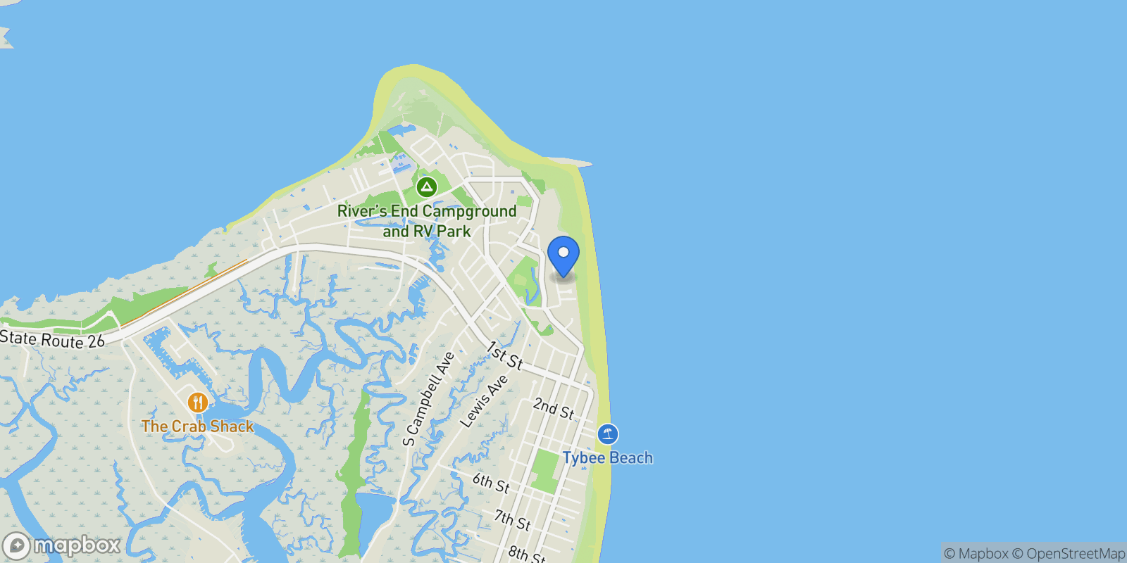 Map showing 3 Palmwood Court, Tybee Island, Georgia, United States.