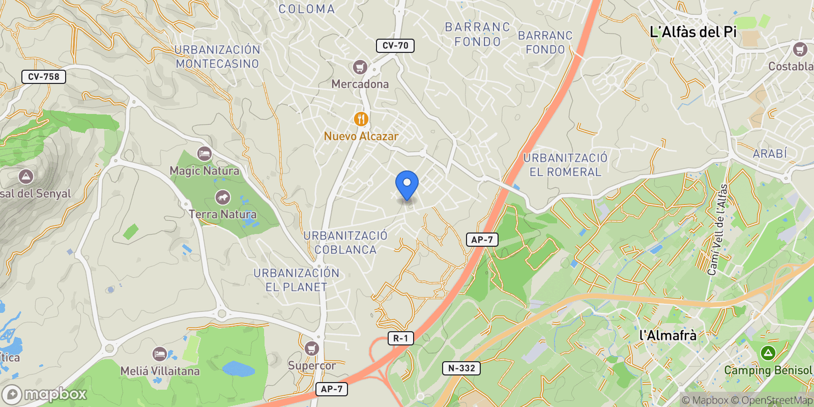 Map showing Avenida Sorolla, 03530, La Nucia, Alicante, La Nucia, la Nucia, Valencian Community, Spain.