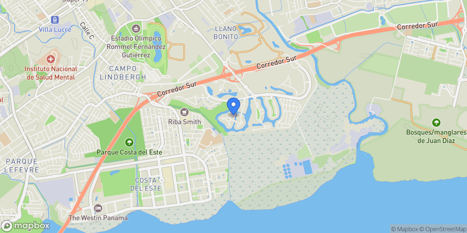 Map showing 2GFV+6WH, Panama City, Panamá Province, Panama, Panama City, Panama, Panama.