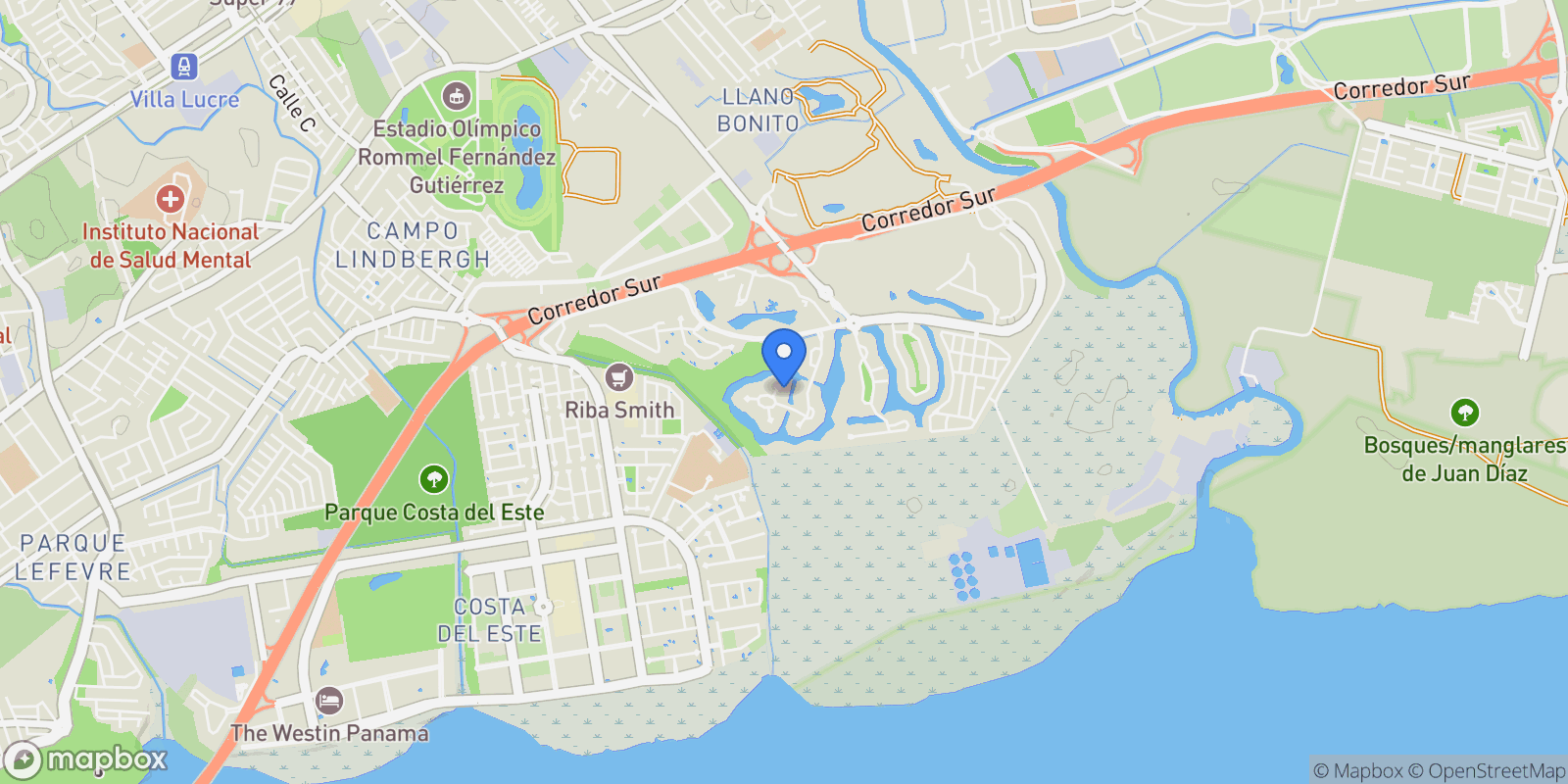 Map showing 2GFV+6WH, Panama City, Panamá Province, Panama, Panama City, Panama, Panama.