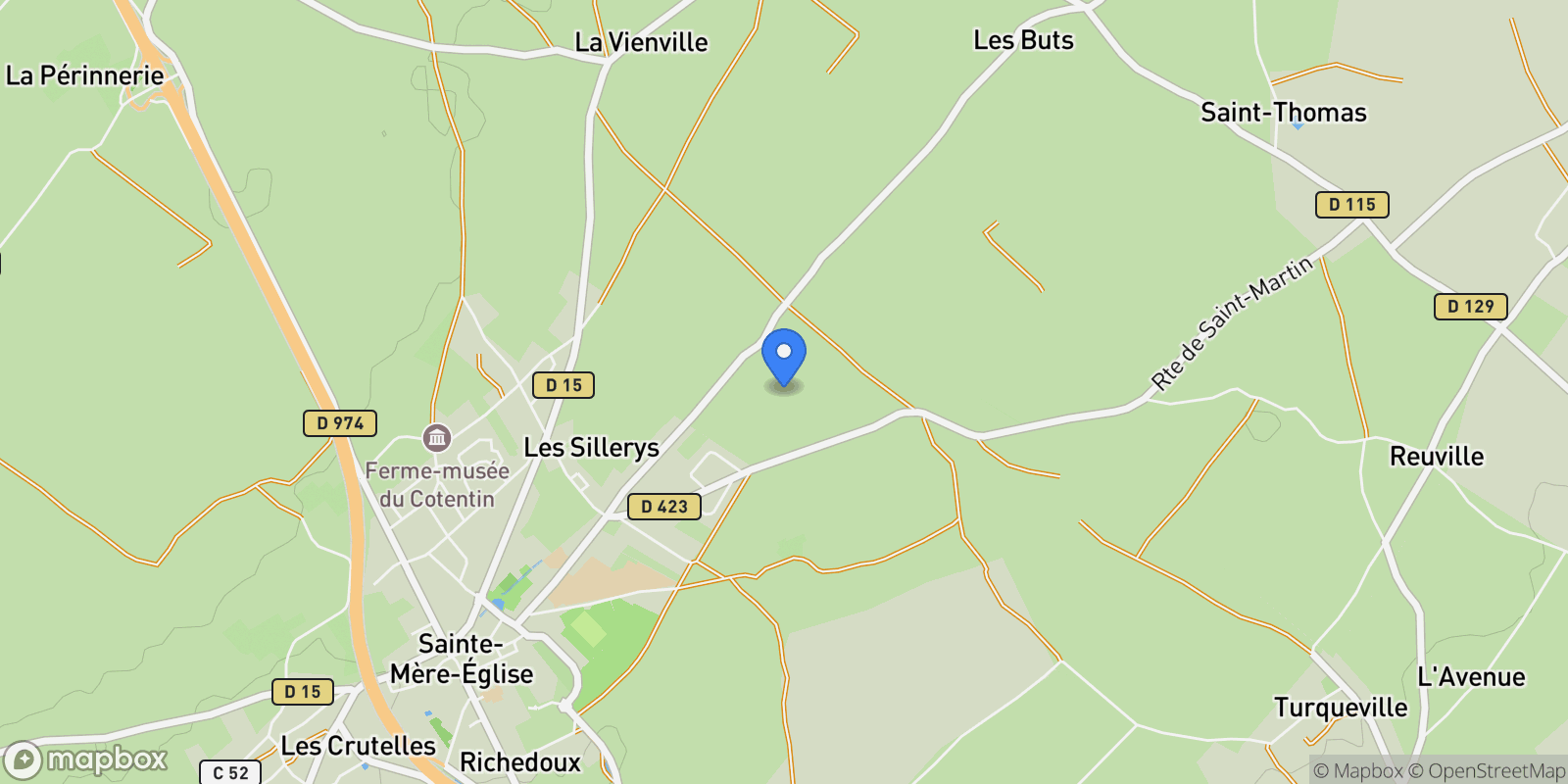 Map showing Sainte-Mère-Église, Normandy, France.