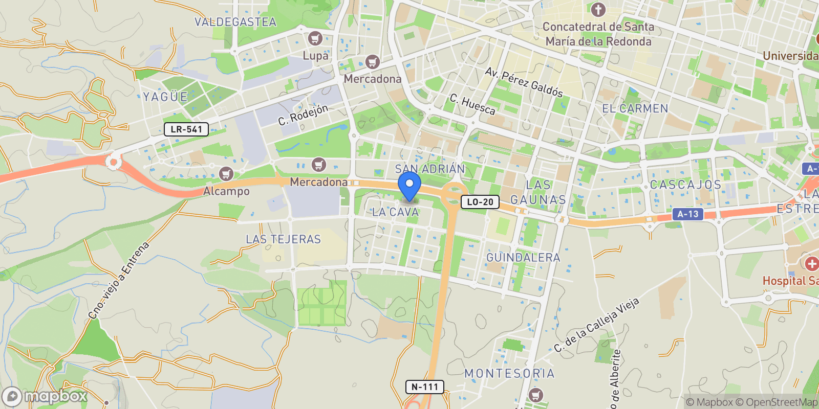 Map showing Calle Torrecilla en Cameros, 14,  Logroño,  La Cava,  Bajo, Logrono, La Rioja, Spain.