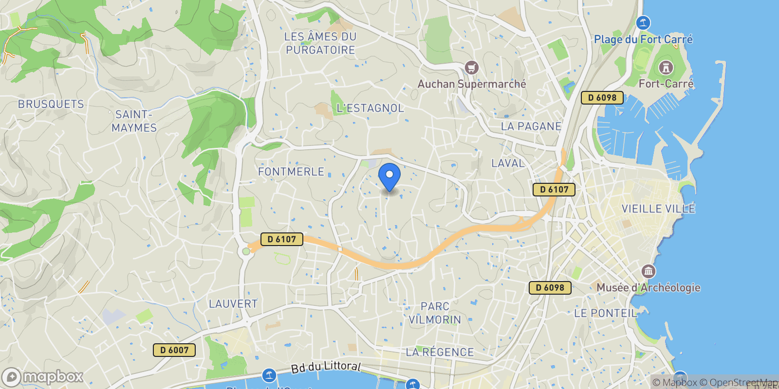 Map showing Antibes, Provence-Alpes-Côte d'Azur, France.