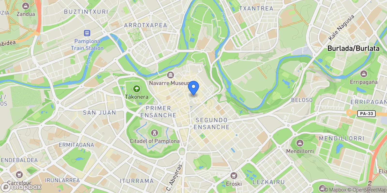 Map showing Calle Calceteros,  Pamplona,  Casco Antiguo,  Bajo, Pamplona, Navarre, Spain.