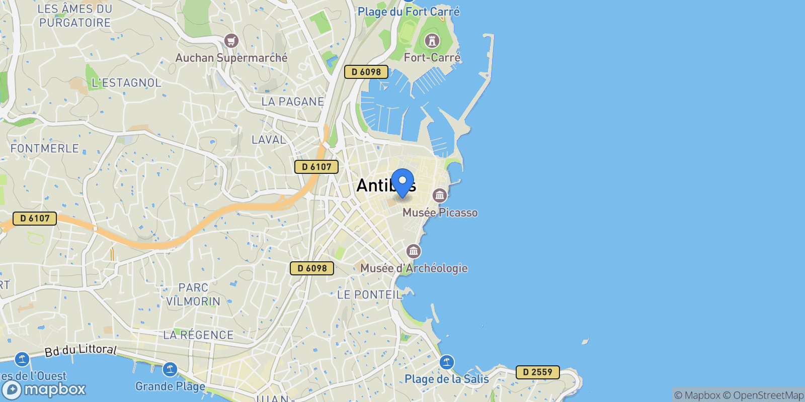 Map showing Antibes, France, Antibes, Provence-Alpes-Côte d'Azur, France.
