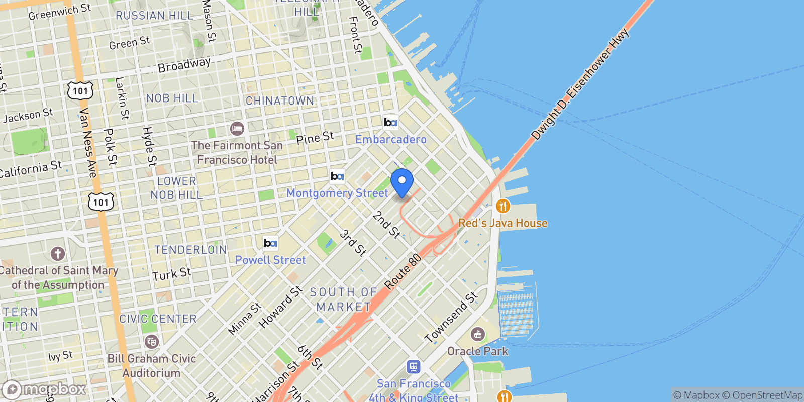 Map showing 19 Tehama Street, San Francisco, CA, 94105, USA, San Francisco, California, United States.