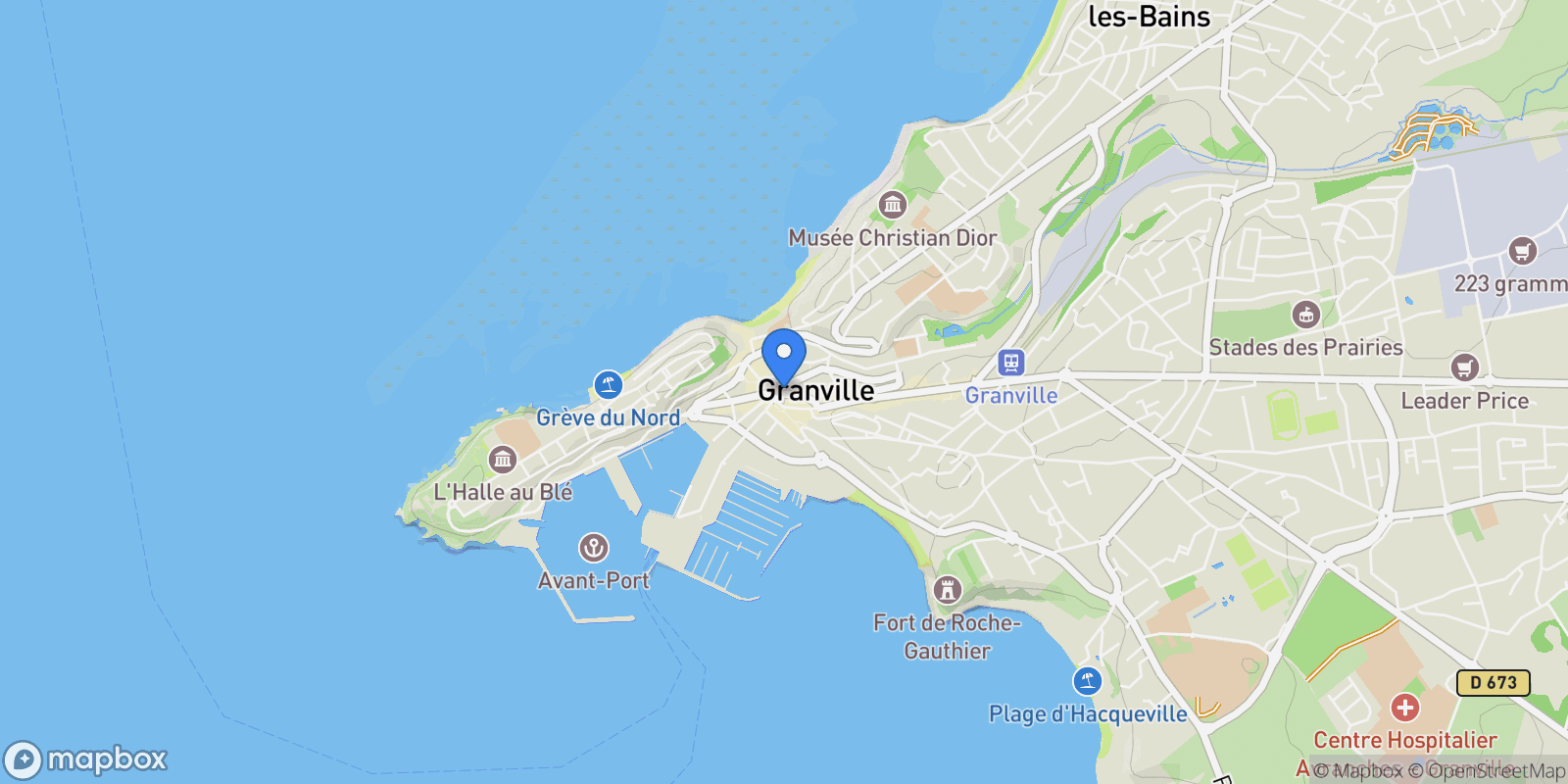 Map showing Granville, Normandy, France.