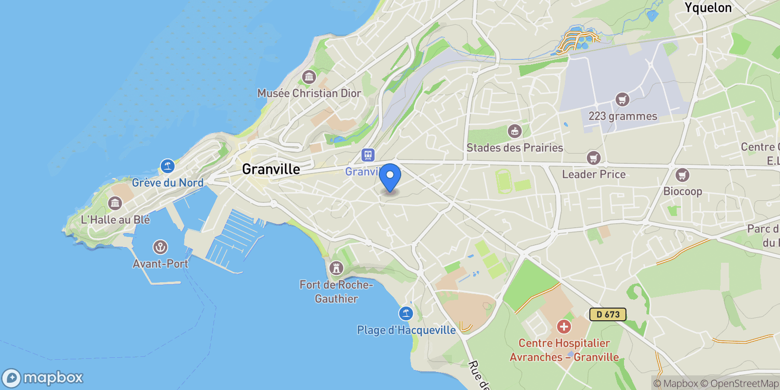 Map showing Granville, Normandy, France.