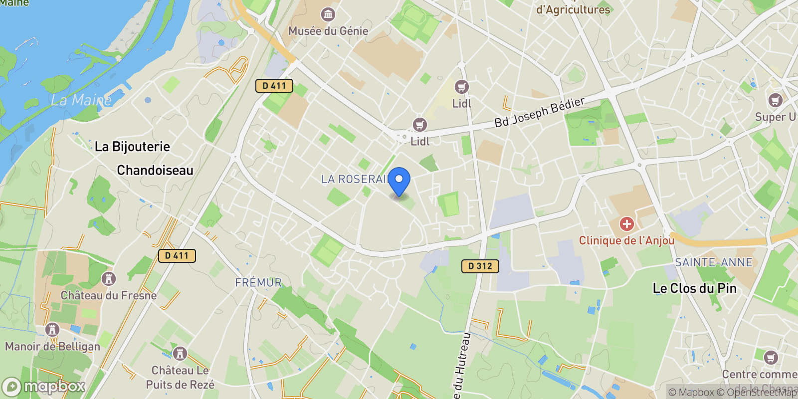 Map showing Angers, Pays de la Loire, France.