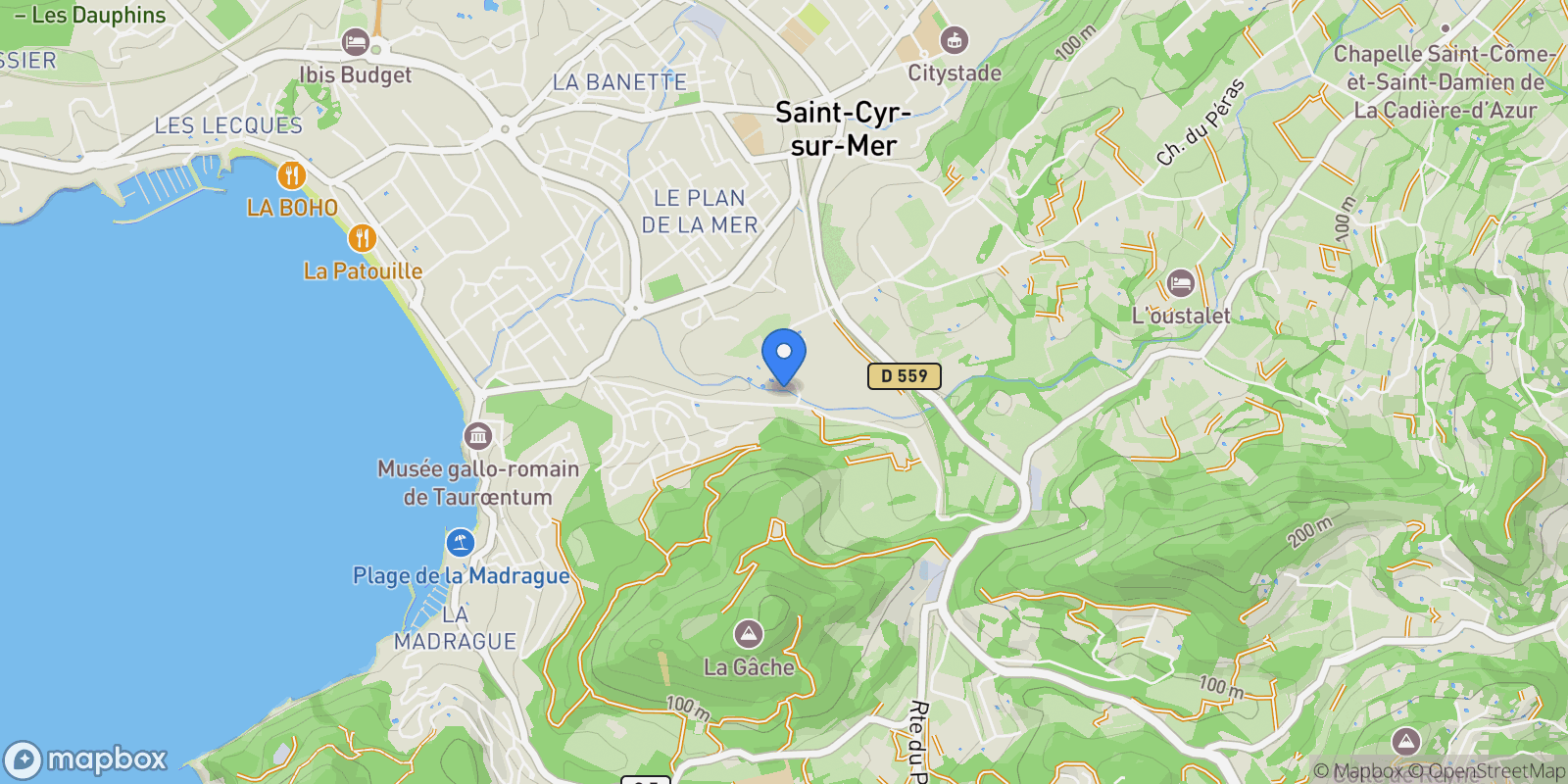 Map showing Saint-Cyr-sur-Mer, Provence-Alpes-Côte d'Azur, France.