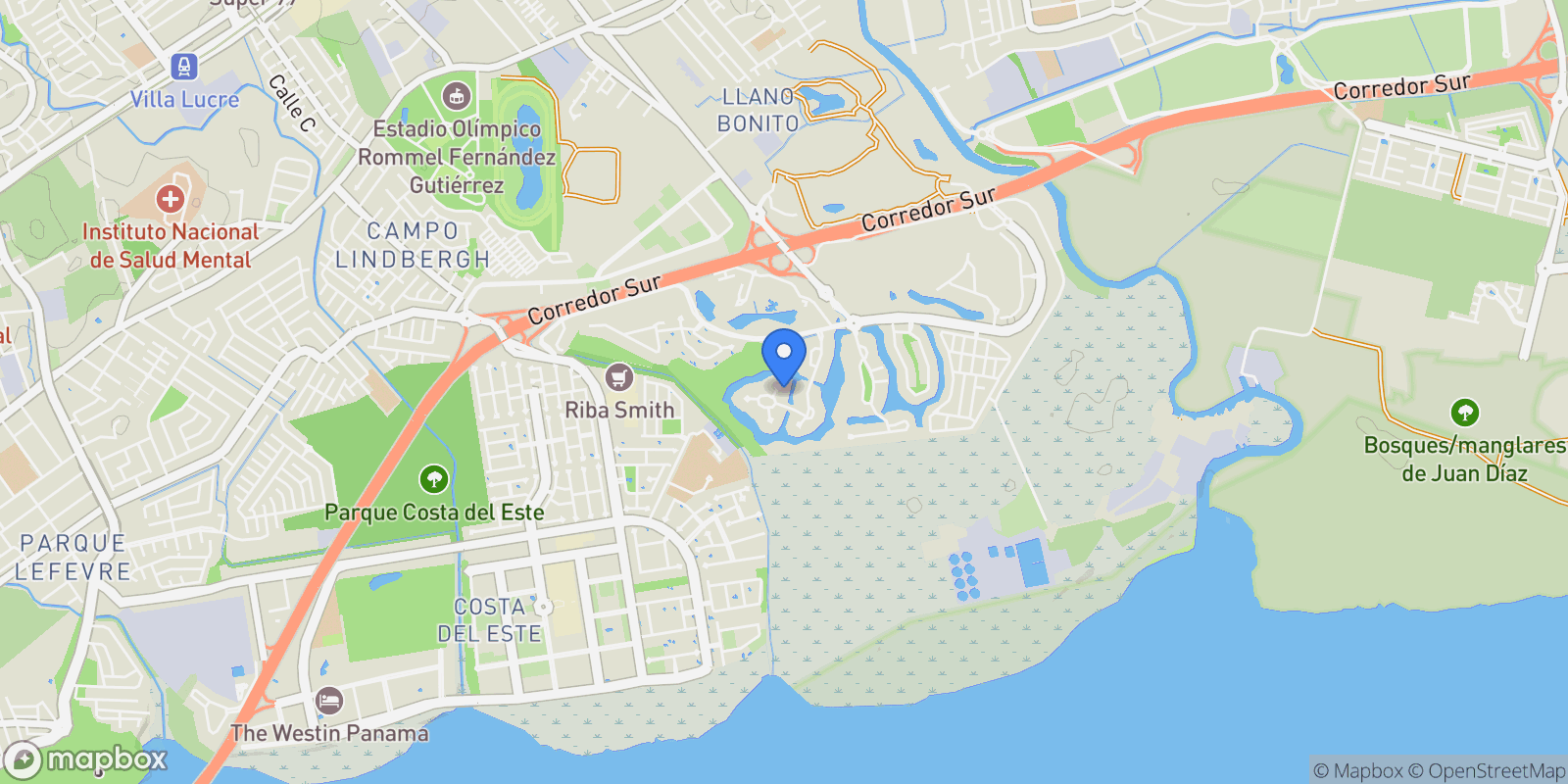 Map showing 2GFV+6WH, Panama City, Panamá Province, Panama, Panama City, Panama, Panama.