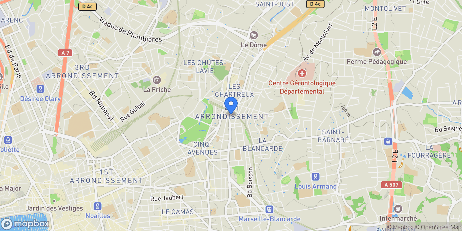 Map showing Marseille, Provence-Alpes-Côte d'Azur, France.