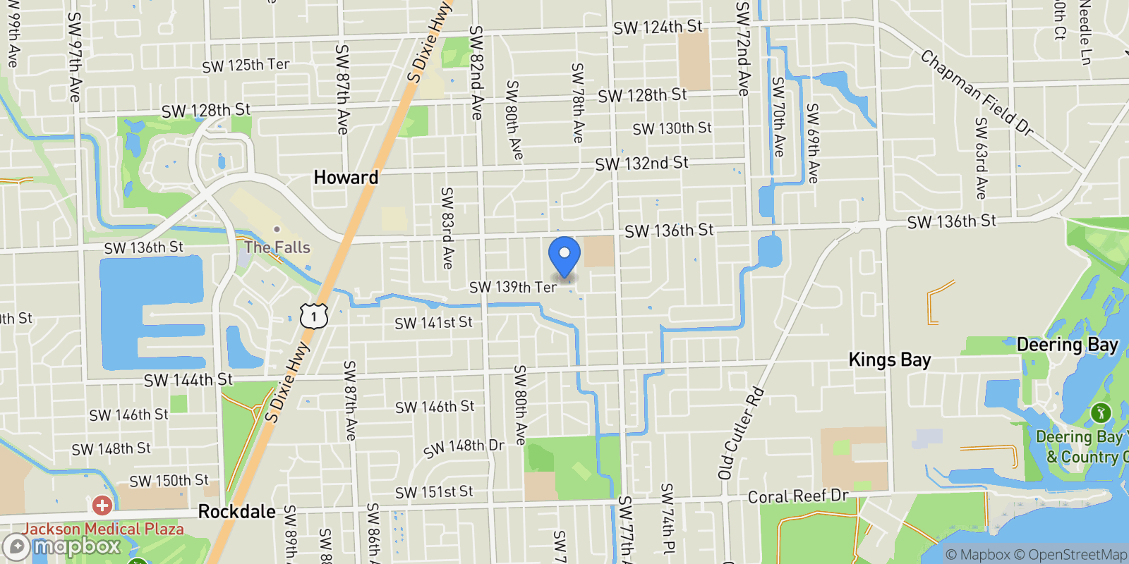 Map showing 13901 SW 78th Pl, Coral Gables, Florida, United States.
