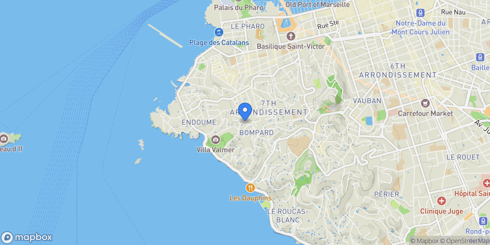 Map showing Marseille, Provence-Alpes-Côte d'Azur, France.
