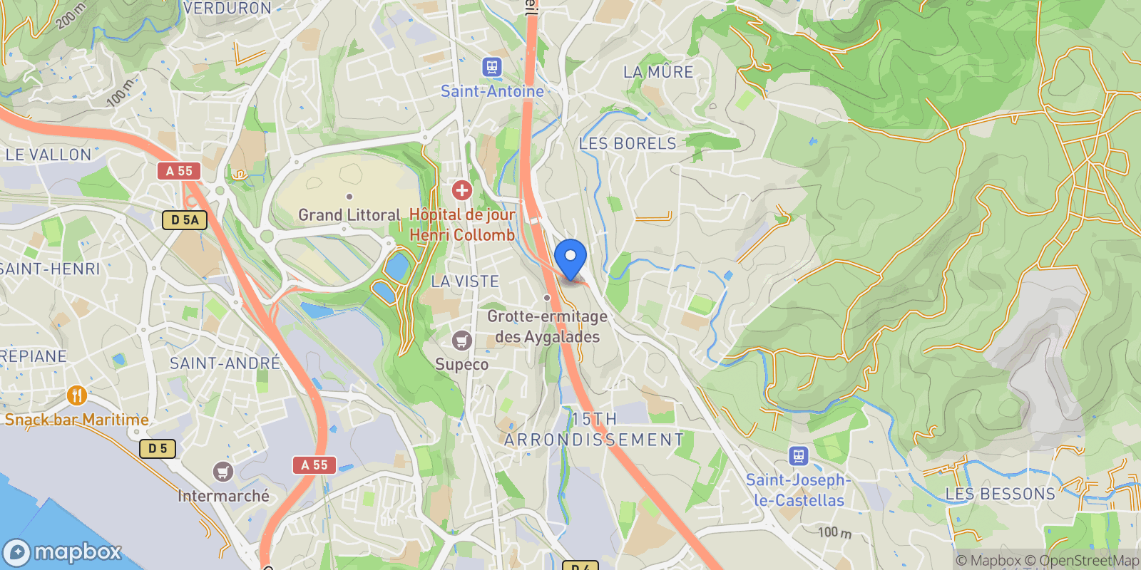 Map showing Marseille, Provence-Alpes-Côte d'Azur, France.