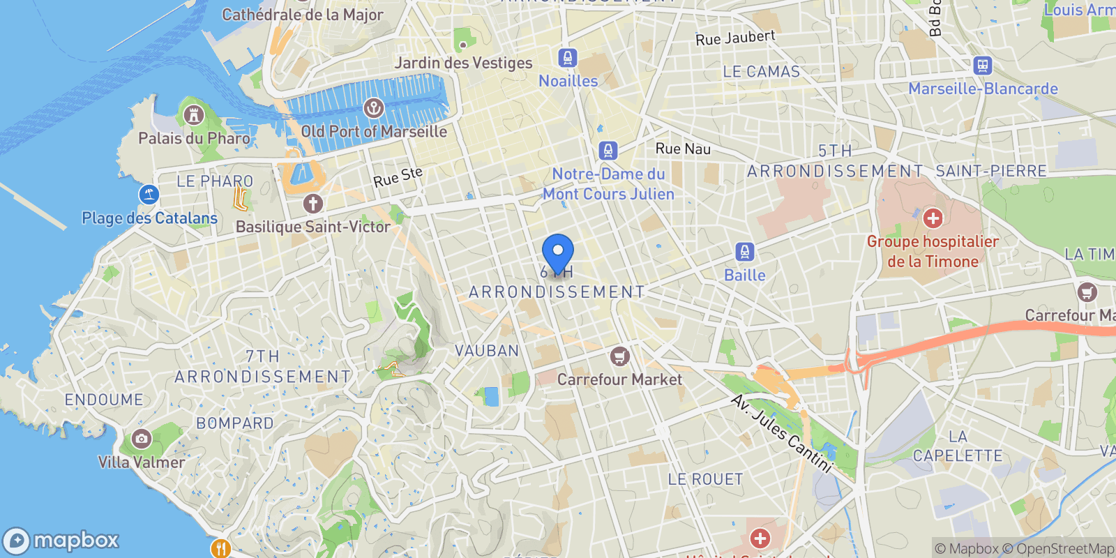 Map showing Marseille, Provence-Alpes-Côte d'Azur, France.