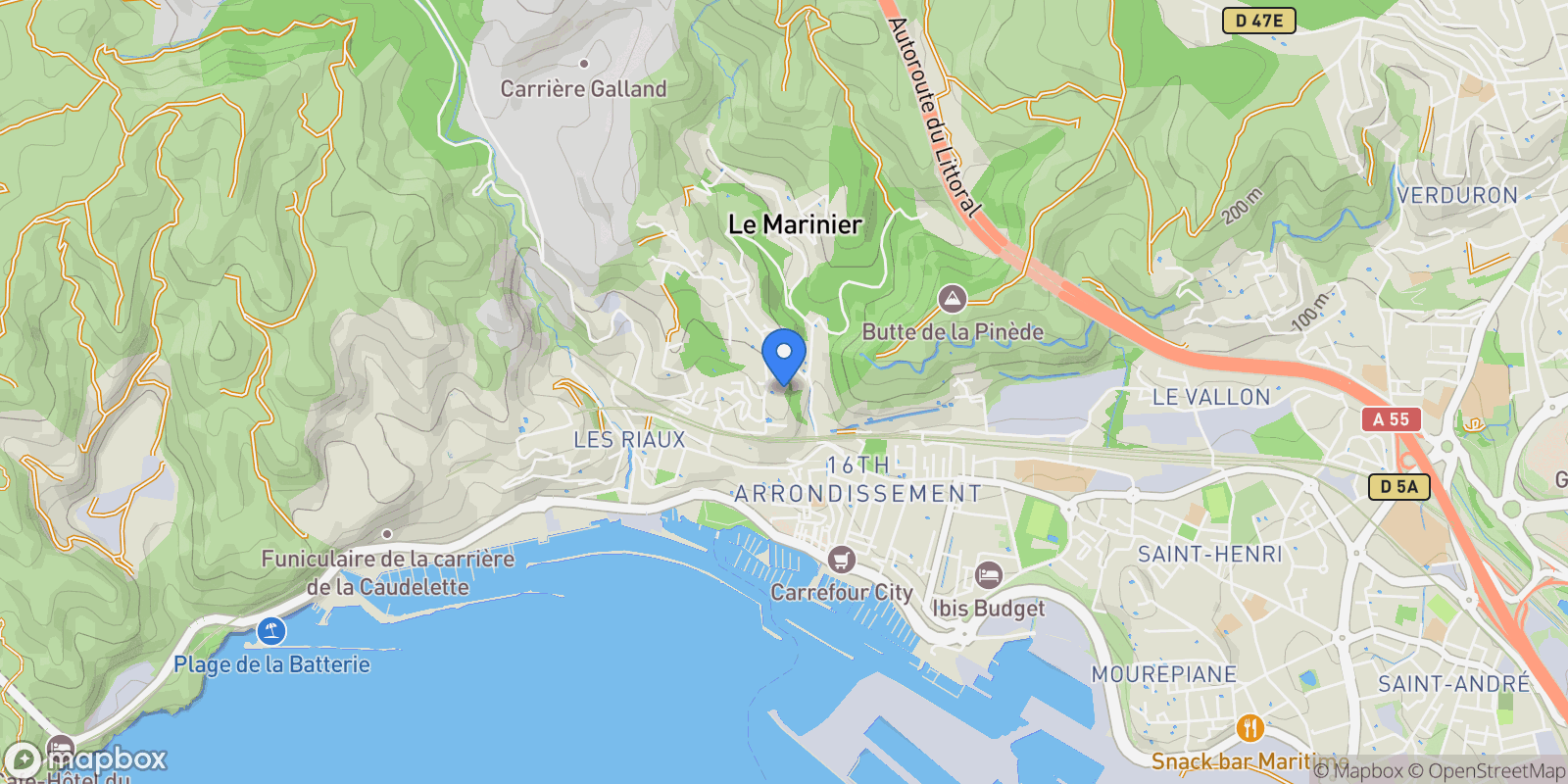 Map showing Marseille, Provence-Alpes-Côte d'Azur, France.