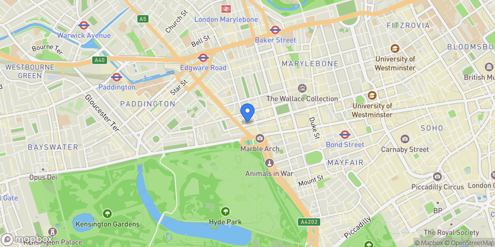 Map showing Seymour Street, Marylebone, London, London, England, United Kingdom.
