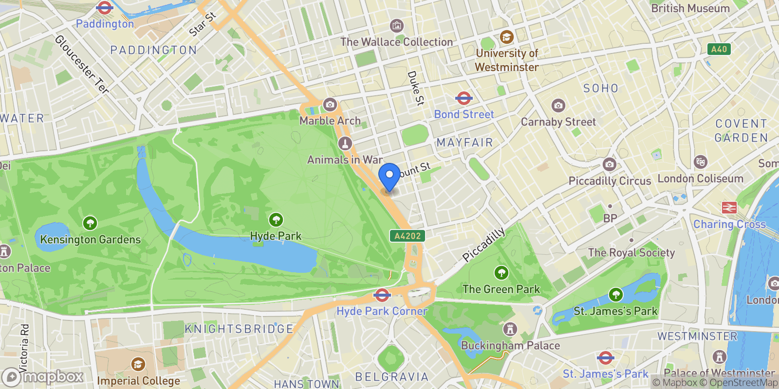 Map showing Park Street, Mayfair, London, London, England, United Kingdom.
