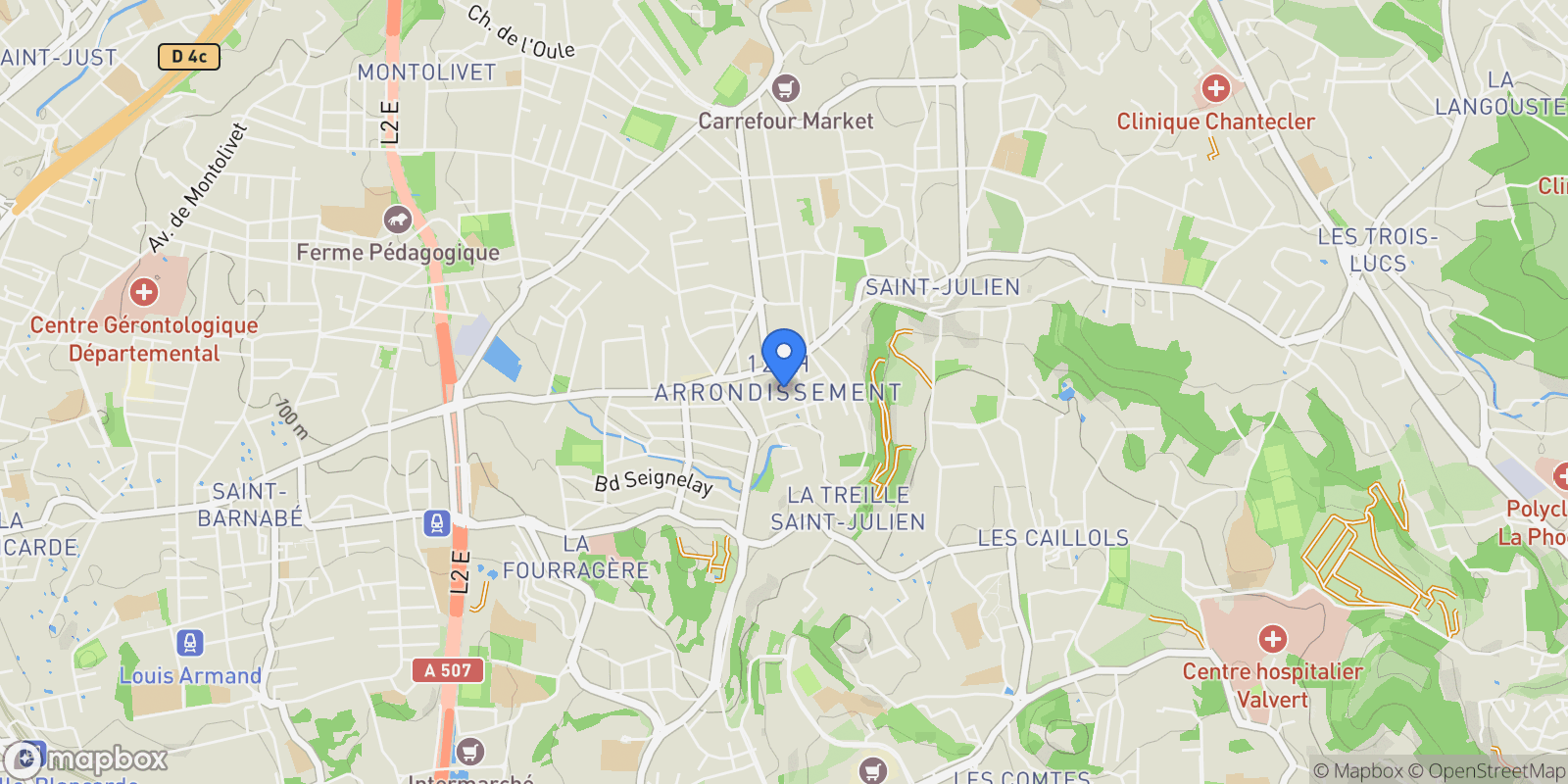 Map showing Marseille, Provence-Alpes-Côte d'Azur, France.