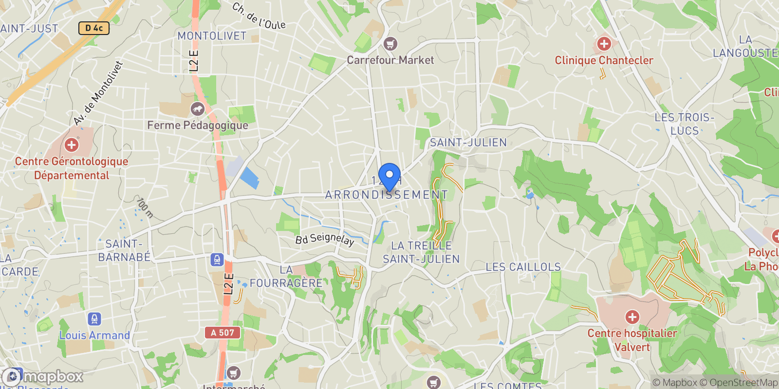 Map showing Marseille, Provence-Alpes-Côte d'Azur, France.