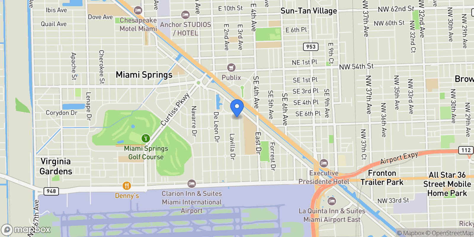 Map showing 234 Minola Dr, Miami Springs, Florida, United States.