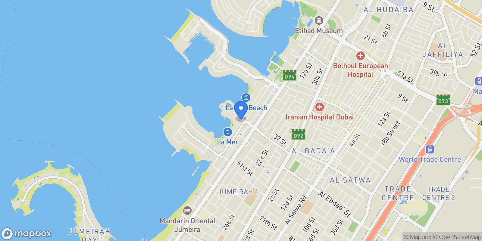 Map showing Jumeirah, Dubai, Dubai, Dubai, United Arab Emirates.