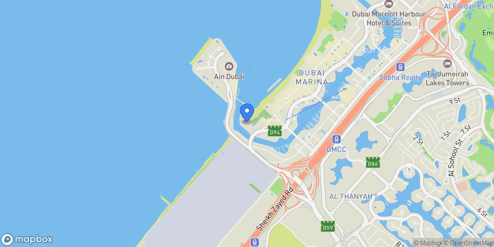 Map showing Jumeirah Beach Residence, Dubai, Dubai, Dubai, United Arab Emirates.