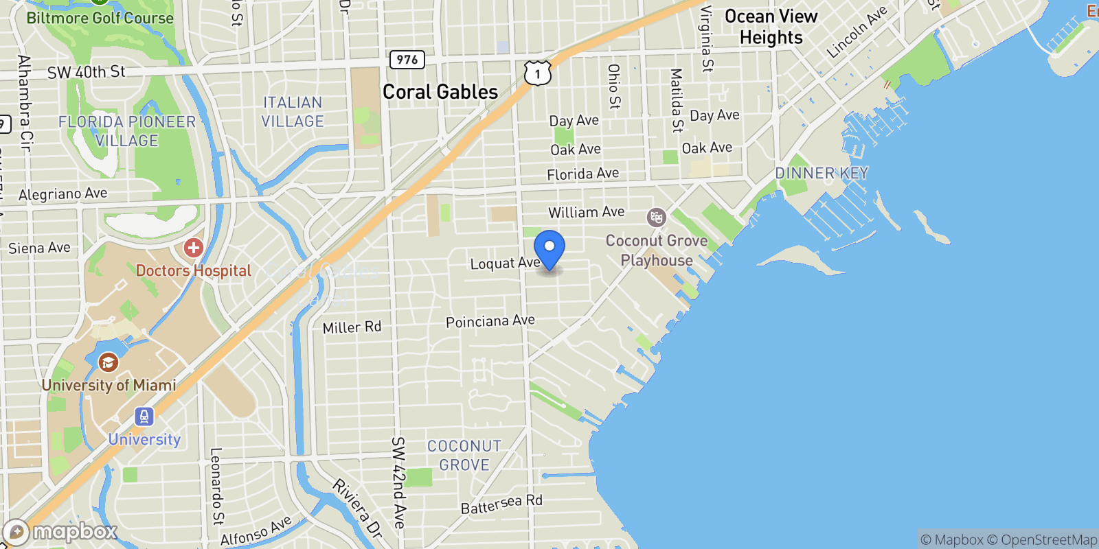 Map showing 3610 Avocado Ave, Miami, Florida, United States.