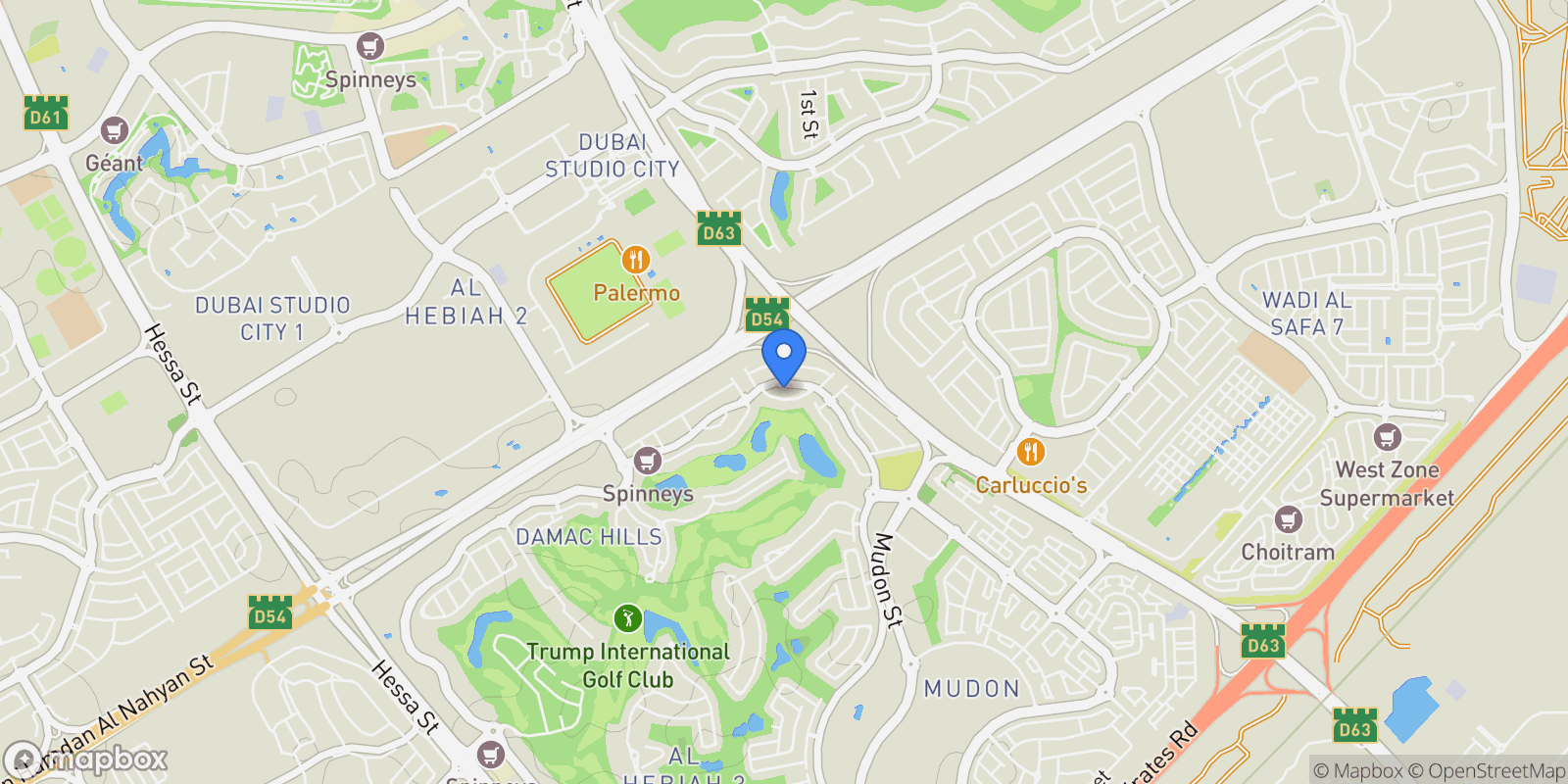 Map showing DAMAC Hills, Dubai, Dubai, Dubai, United Arab Emirates.