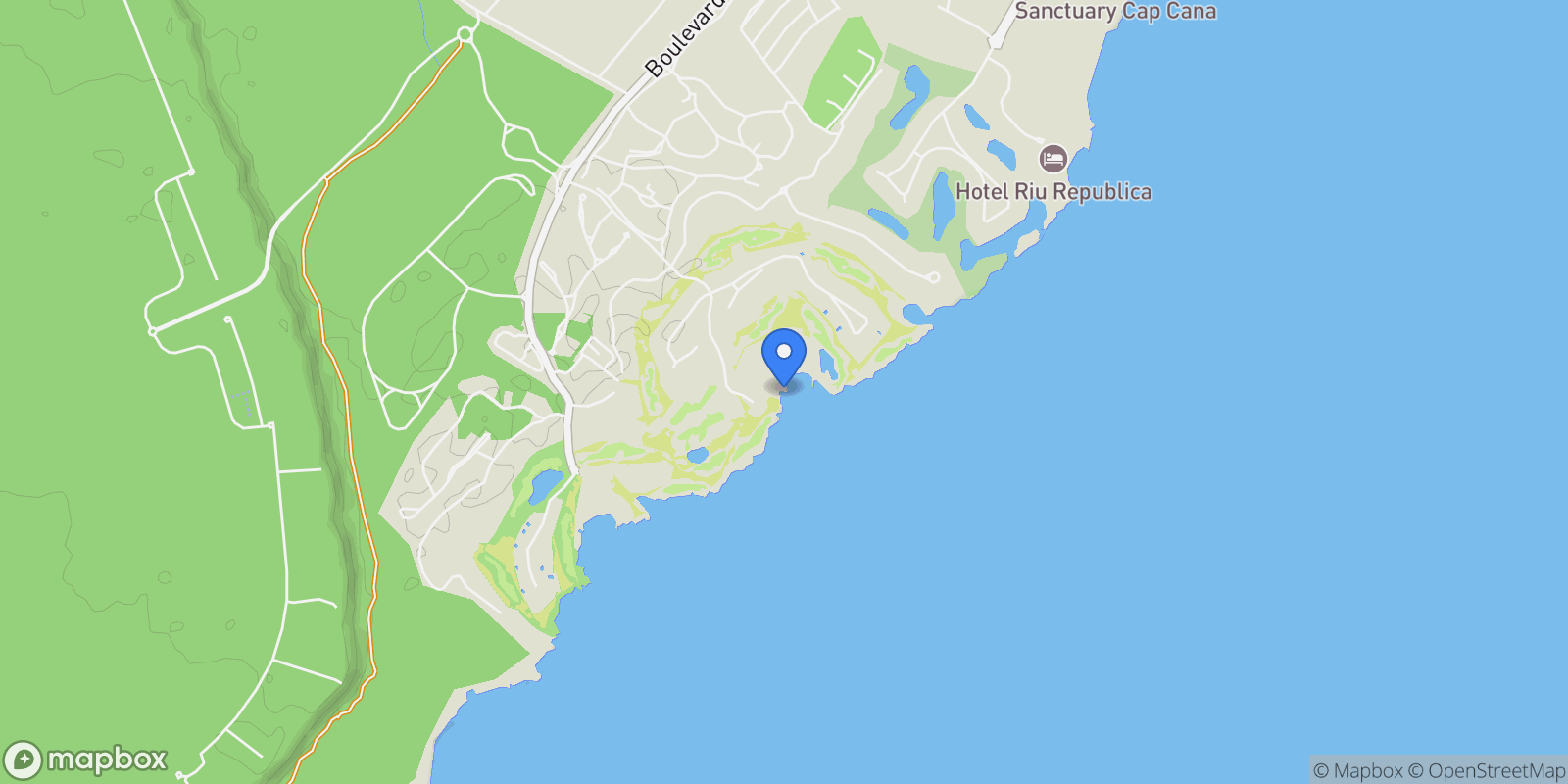 Map showing Panoramic Rooftop 7-Bedroom Cap Cana Condo Penthouse in Elite Hotel, Cap Cana, Juanillo, La Altagracia Province, Dominican Republic.