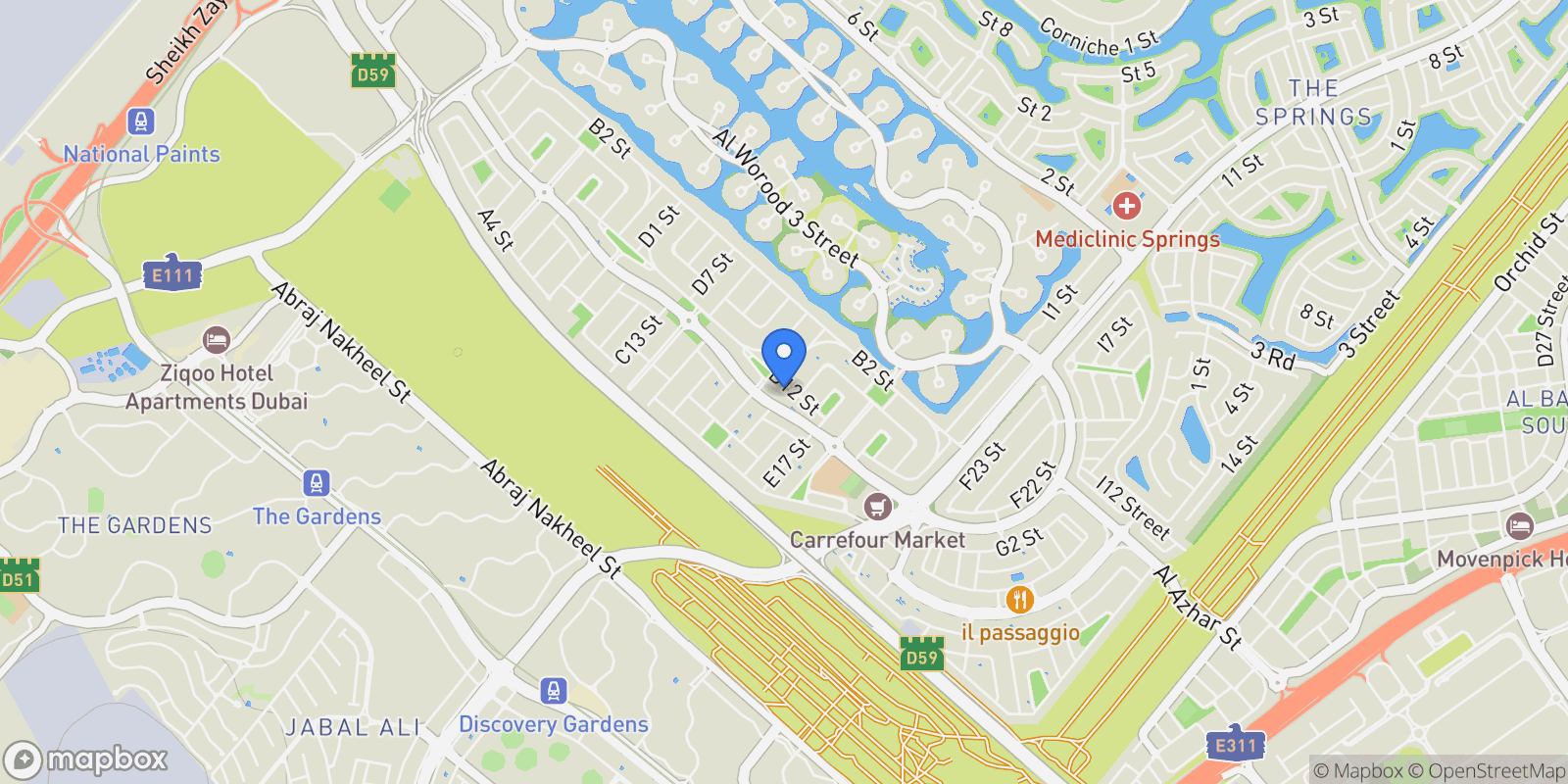 Map showing Jumeirah Park, Dubai, Dubai, Dubai, United Arab Emirates.
