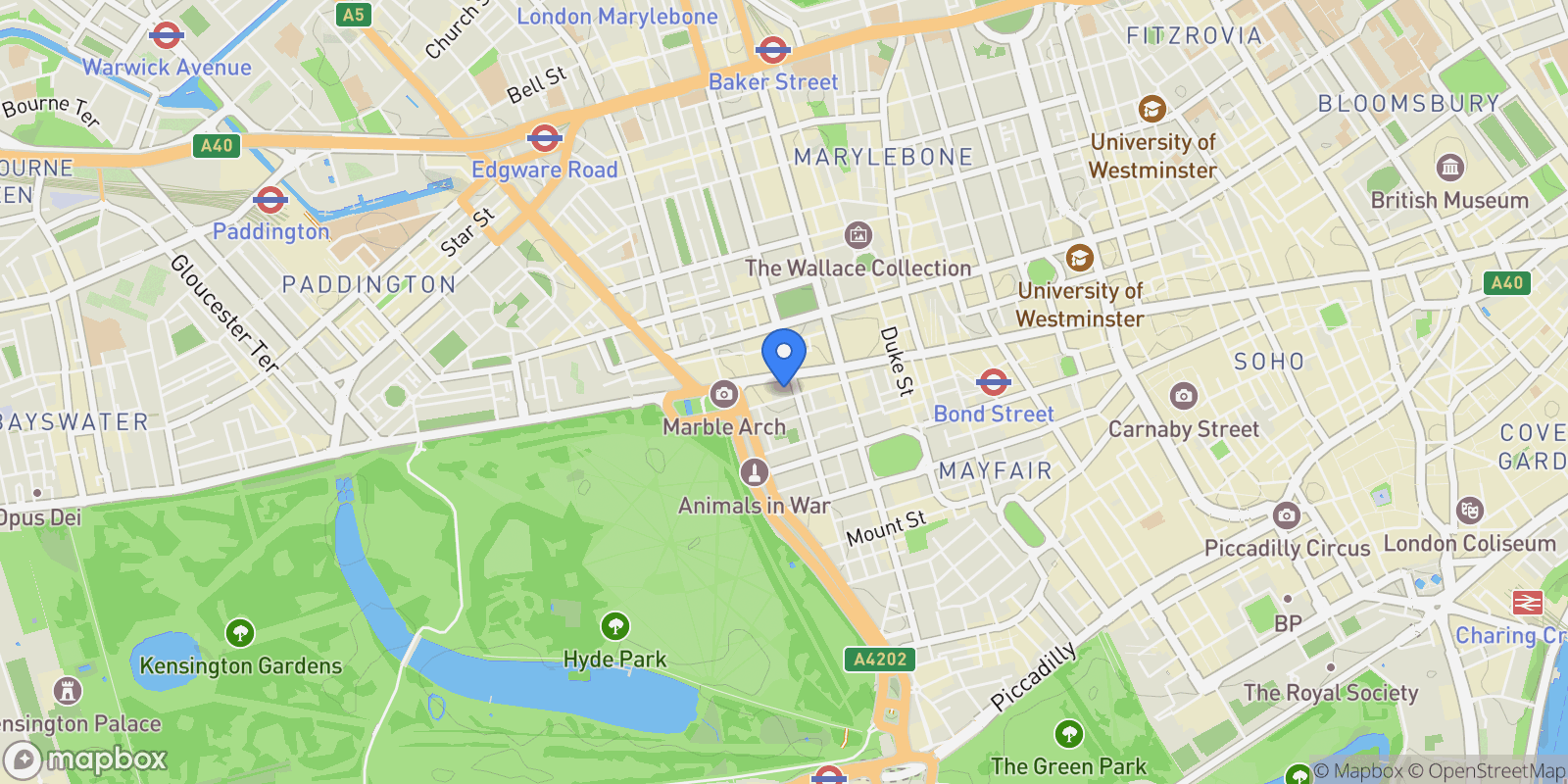 Map showing Moxon Street, London, England, United Kingdom.