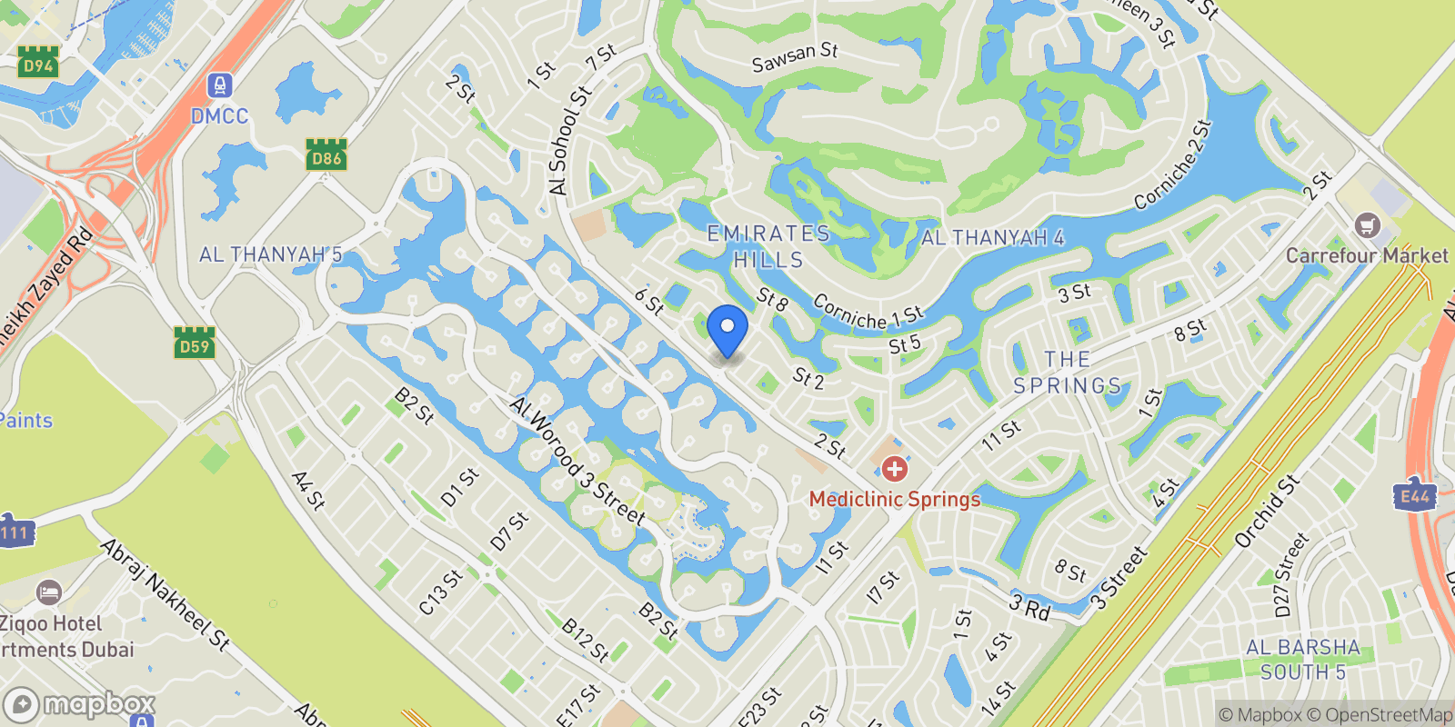 Map showing Meadows, Dubai, Dubai, Dubai, United Arab Emirates.
