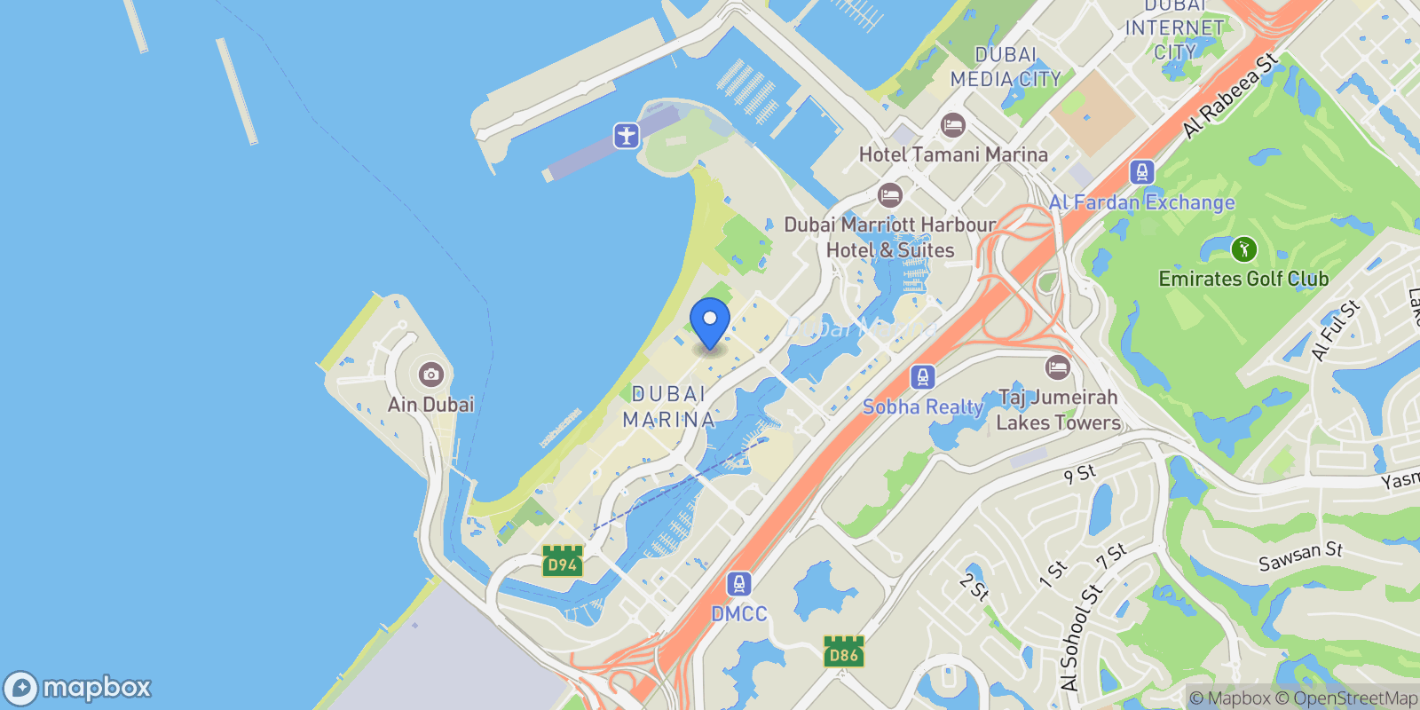 Map showing Jumeirah Beach Residence, Dubai, Dubai, Dubai, United Arab Emirates.