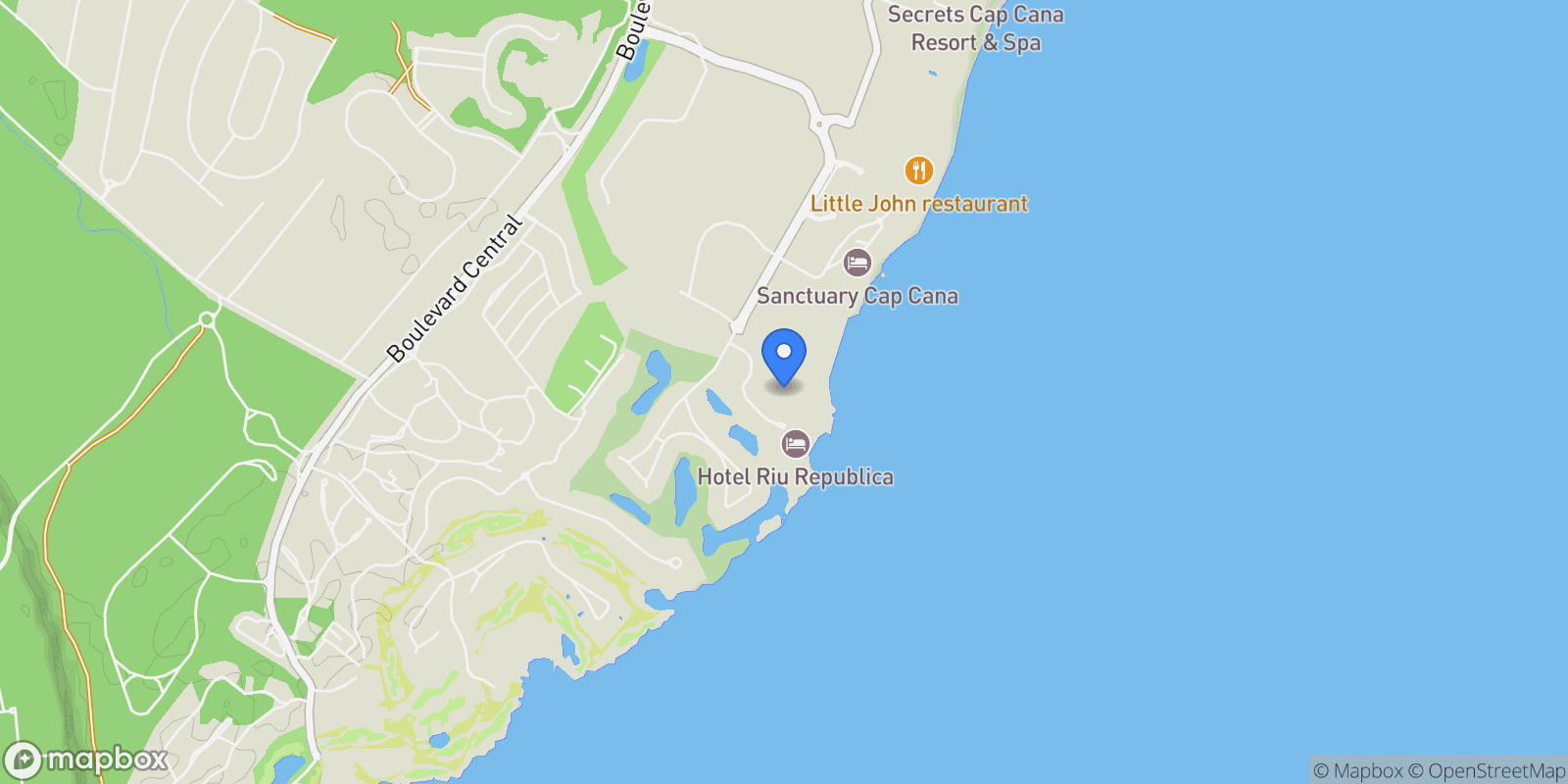 Map showing Beachfront 2-Bedroom Cap Cana Condo with Jacuzzi - Ideal for Living or Rental, Cap Cana, Juanillo, La Altagracia Province, Dominican Republic.