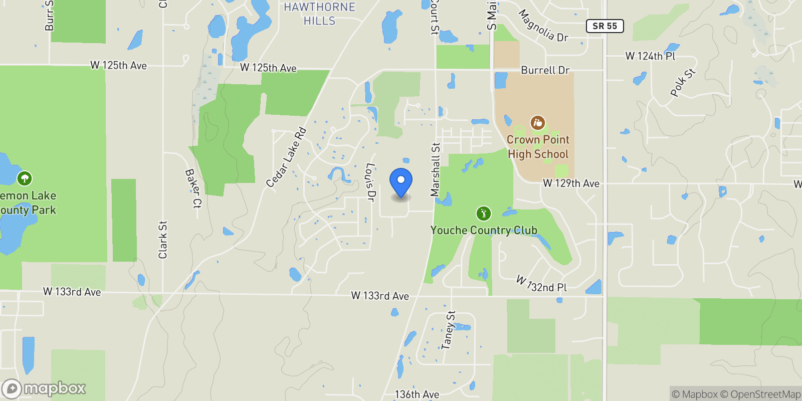 Map showing 12918 Taney Street, Crown Point, IN 46307, Crown Point, Indiana, United States.