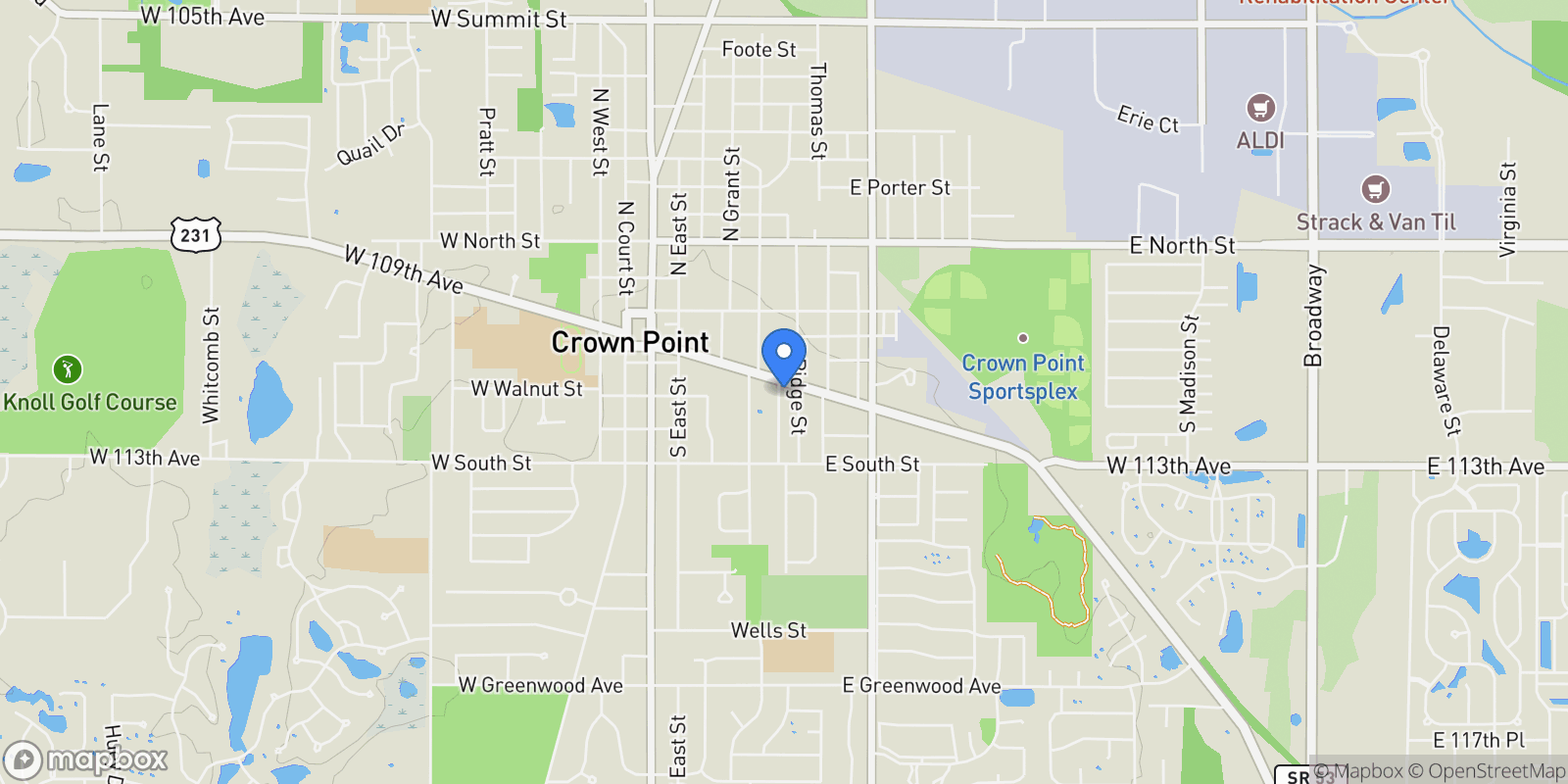 Map showing 531 E Joliet Street , Crown Point, IN 46307, Crown Point, Indiana, United States.