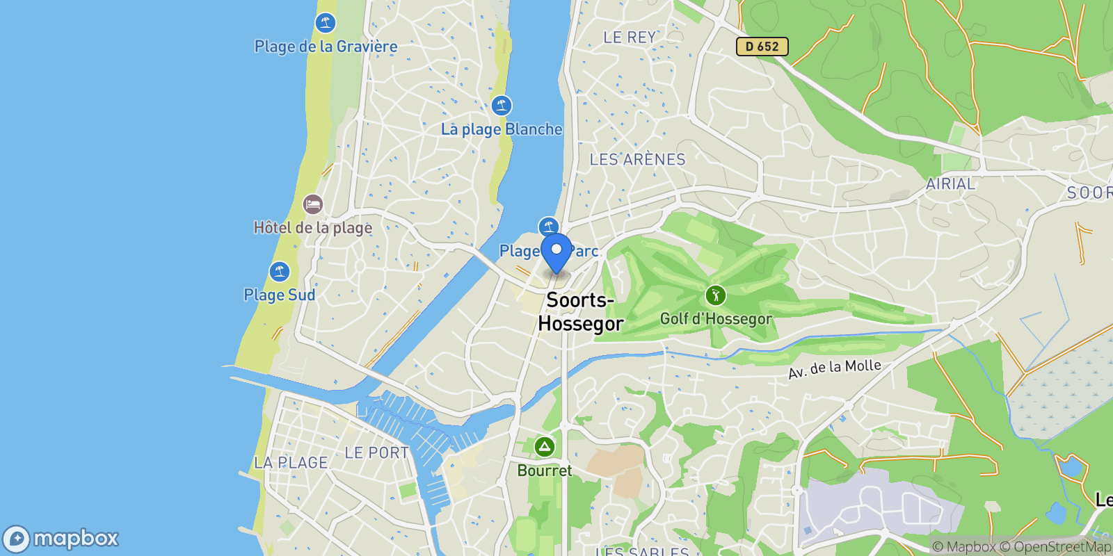 Map showing Hossegor, Nouvelle-Aquitaine, France.