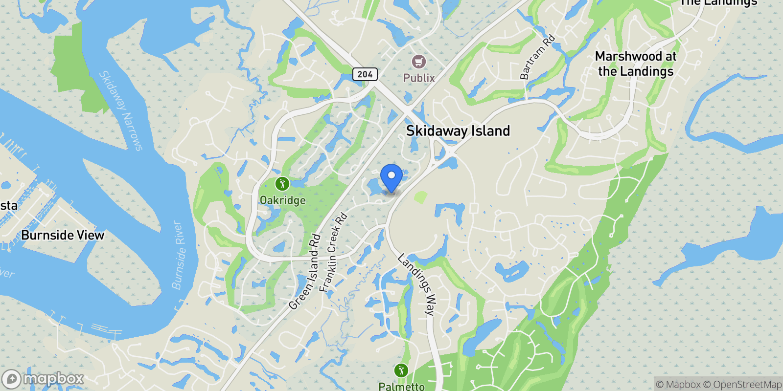 Map showing 2 Franklin Creek Road S, Savannah, Georgia, United States.